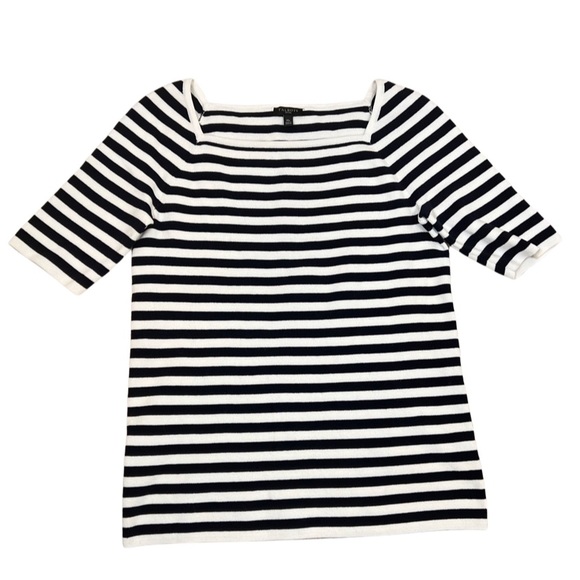 Talbots Sweaters - Talbots Black & White Stripe Petite Nautical Elbow Sleeve Sweater Size: MP